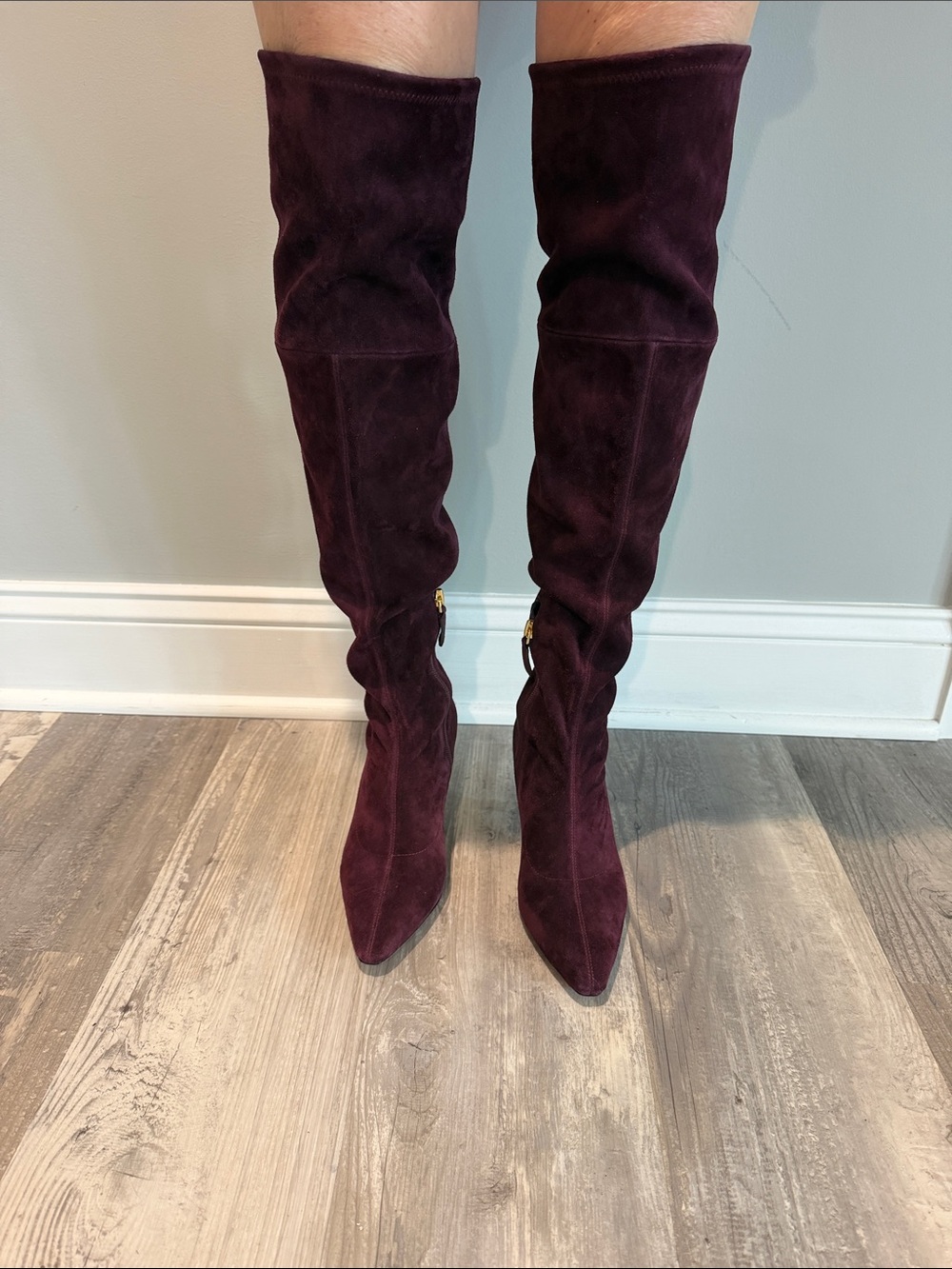 L’AGENCE Maroon Suede Over The Knee High Heel Boots